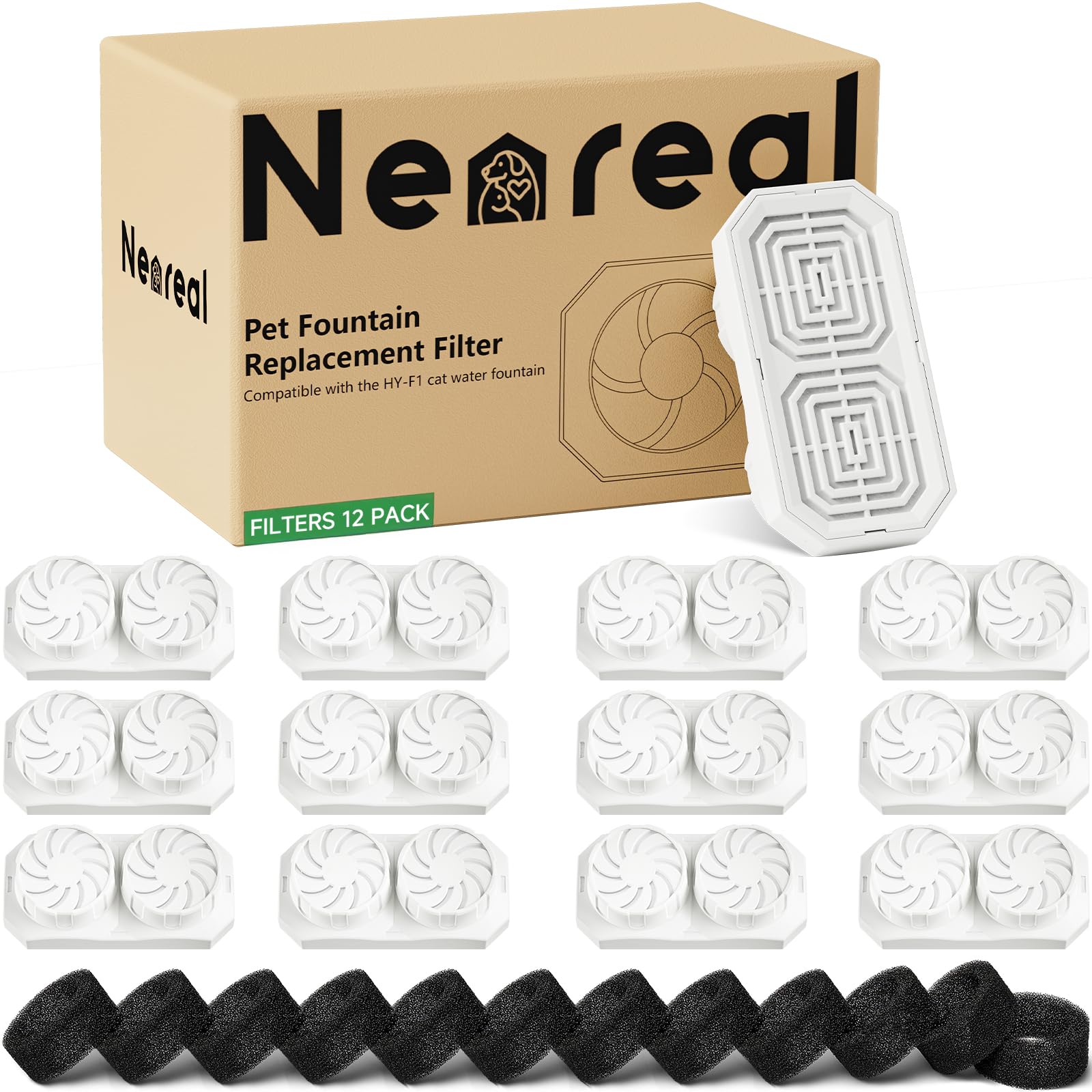 Neareal 3-2l fountain filter pack ready for installation improves water quality.
