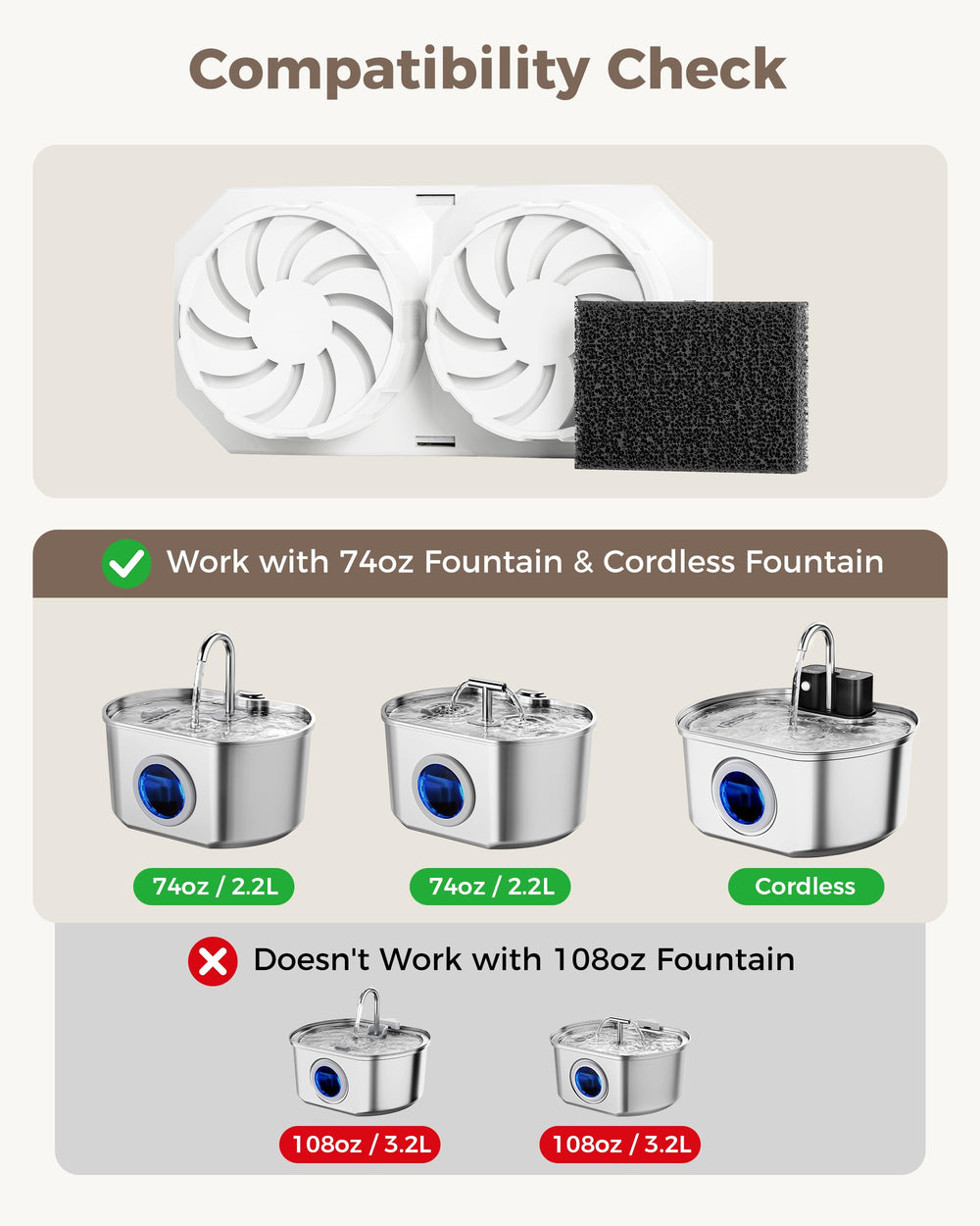 Neareal cat fountain filters triple-layer closeup highlights debris trapping and water-softening benefits.