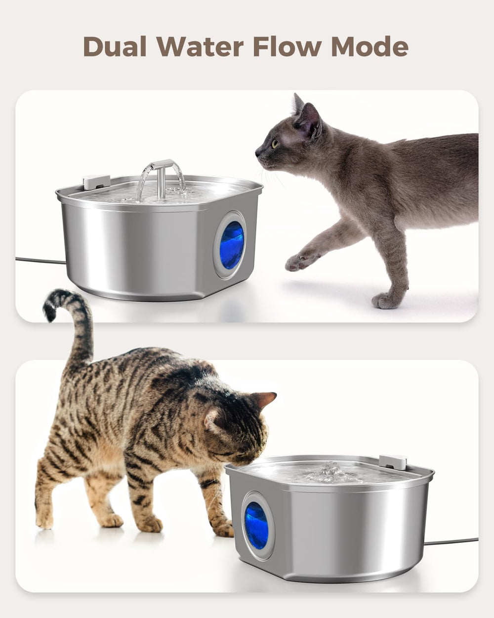 Neareal dual-stream flow demonstrates two running-water streams for appealing hydration