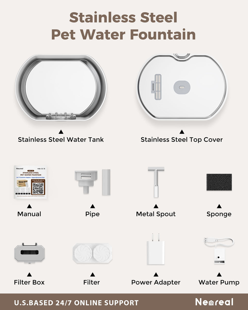 Neareal stainless steel fountain is quick to clean and sanitize