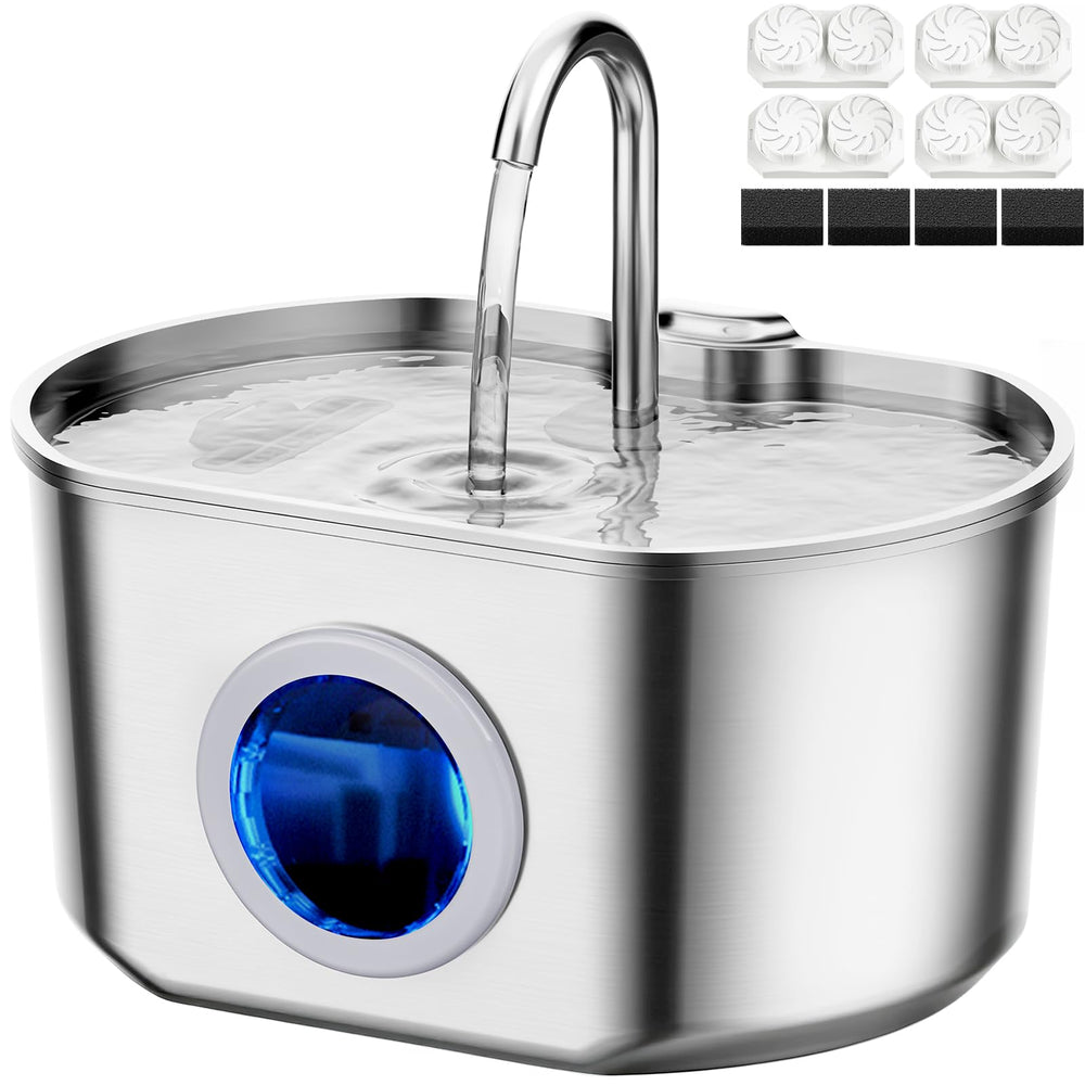 Neareal cat water fountain stainless steel 74oz front view demonstrates generous capacity for pets.