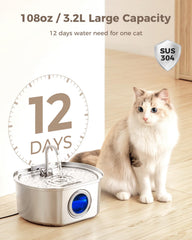 Neareal Cat Water Fountain stainless steel body is durable and easy to sanitize.