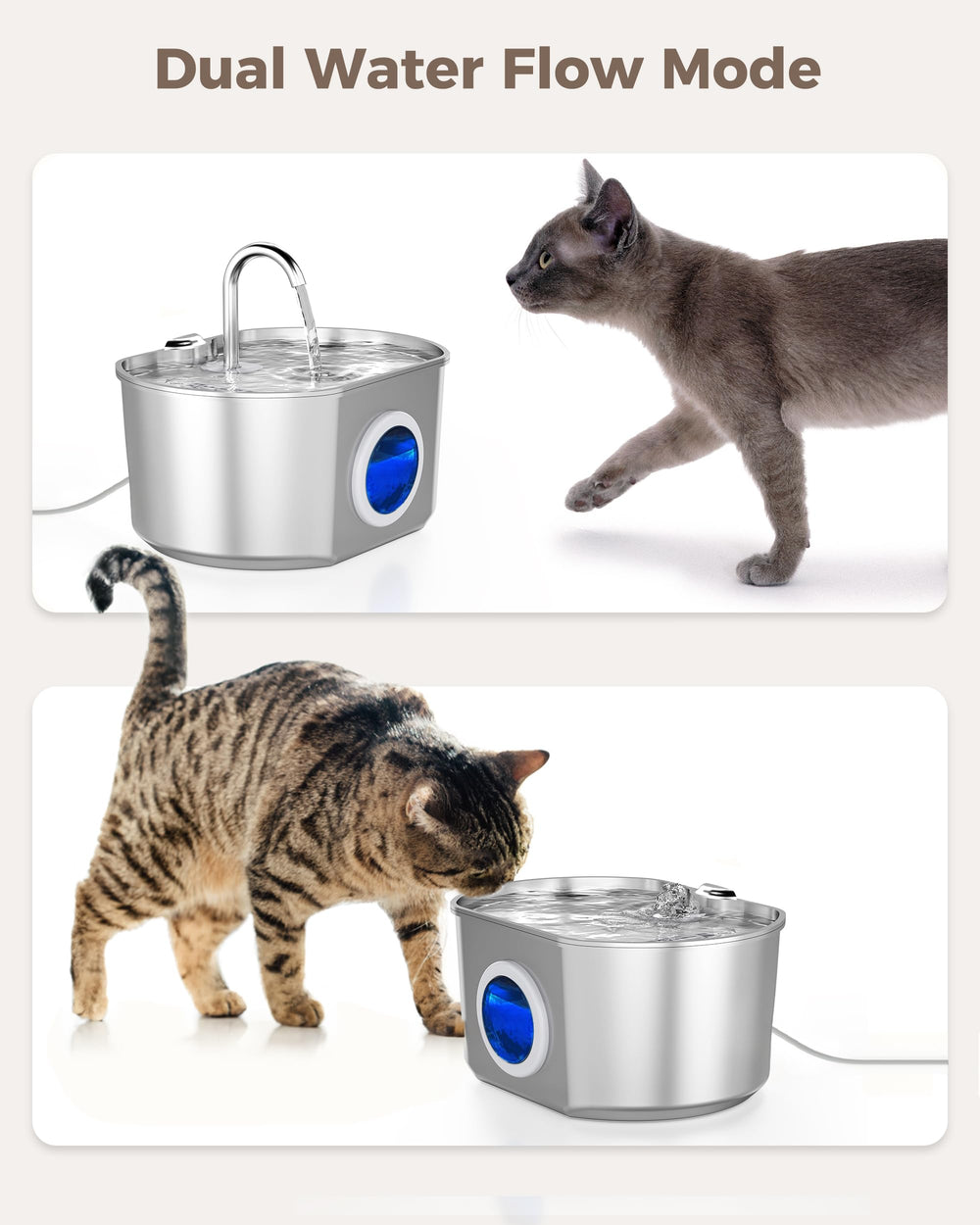 Neareal cat water fountain stainless steel cap removal enables easy cleaning.