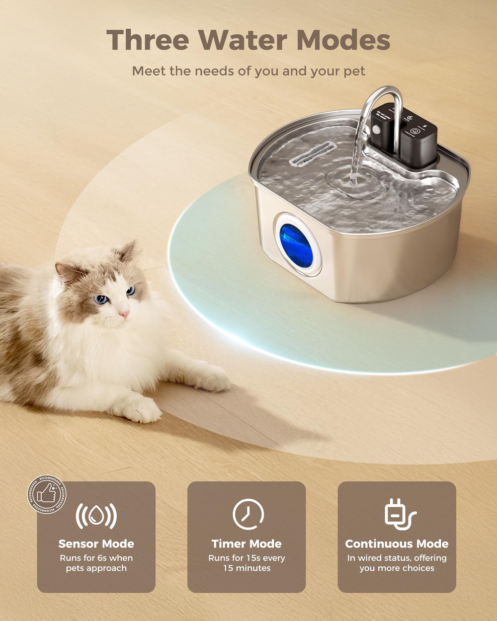 Neareal cat water fountain water level window for easy monitoring