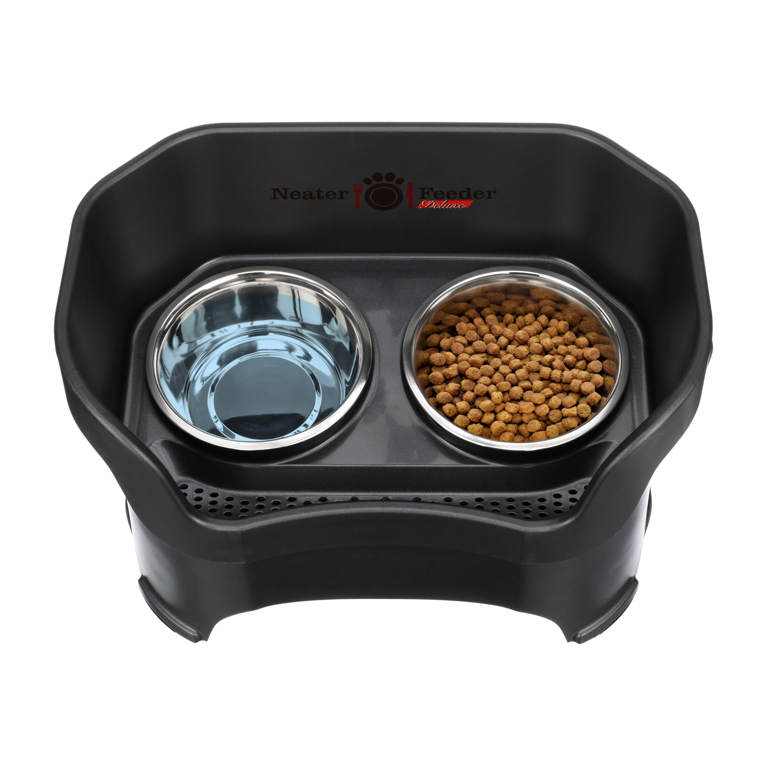 Neater Feeder Deluxe compact footprint measures 21 by 13 inches for space-conscious homes.
