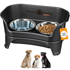 Neater Feeder Express front view shows elevated bowls for mess-free feeding at home.