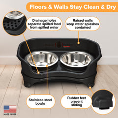 Neater Feeder Express spill drainage basin contains mess for easy cleanup