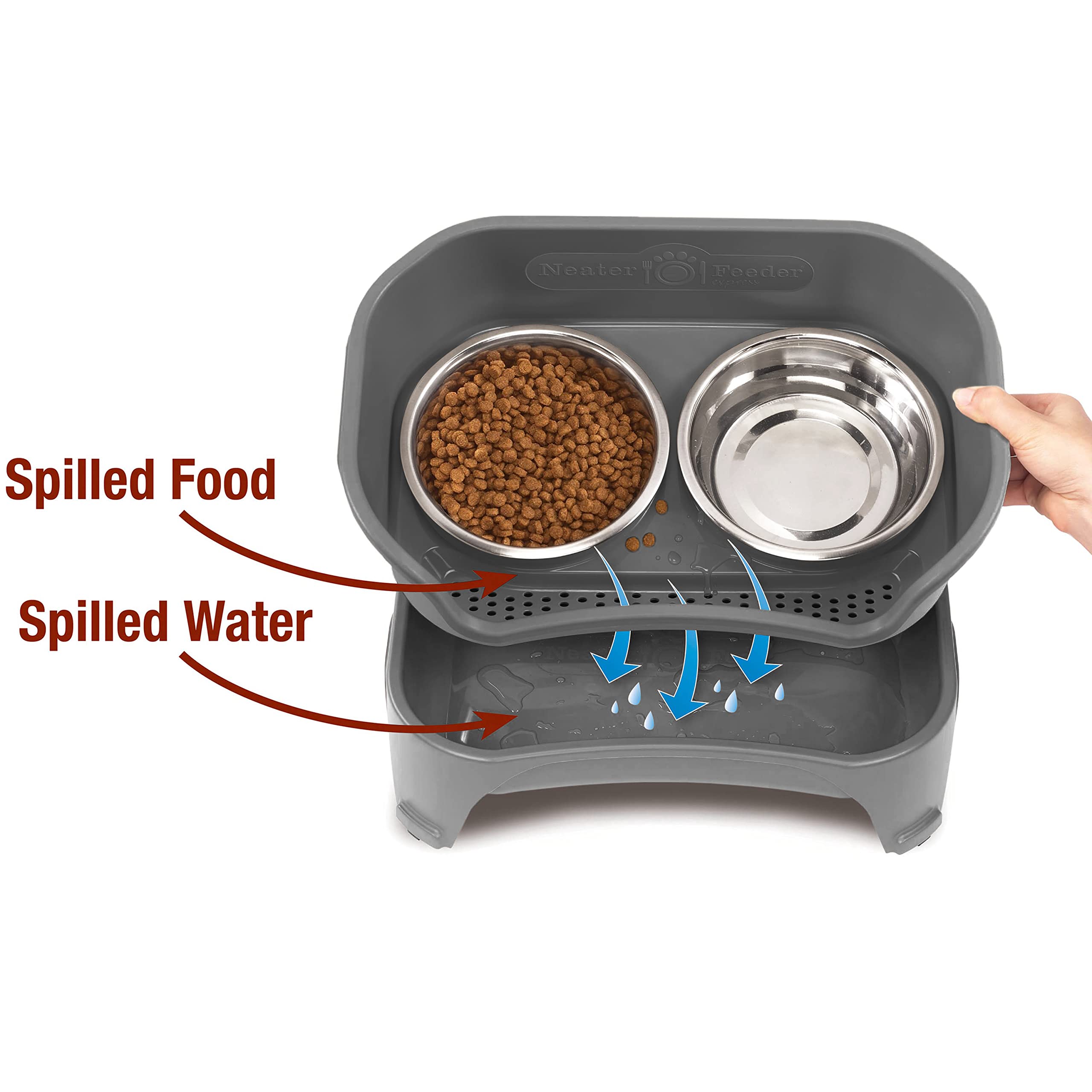 Neater Feeder Express stainless steel bowls close-up highlighting 7-cup capacity