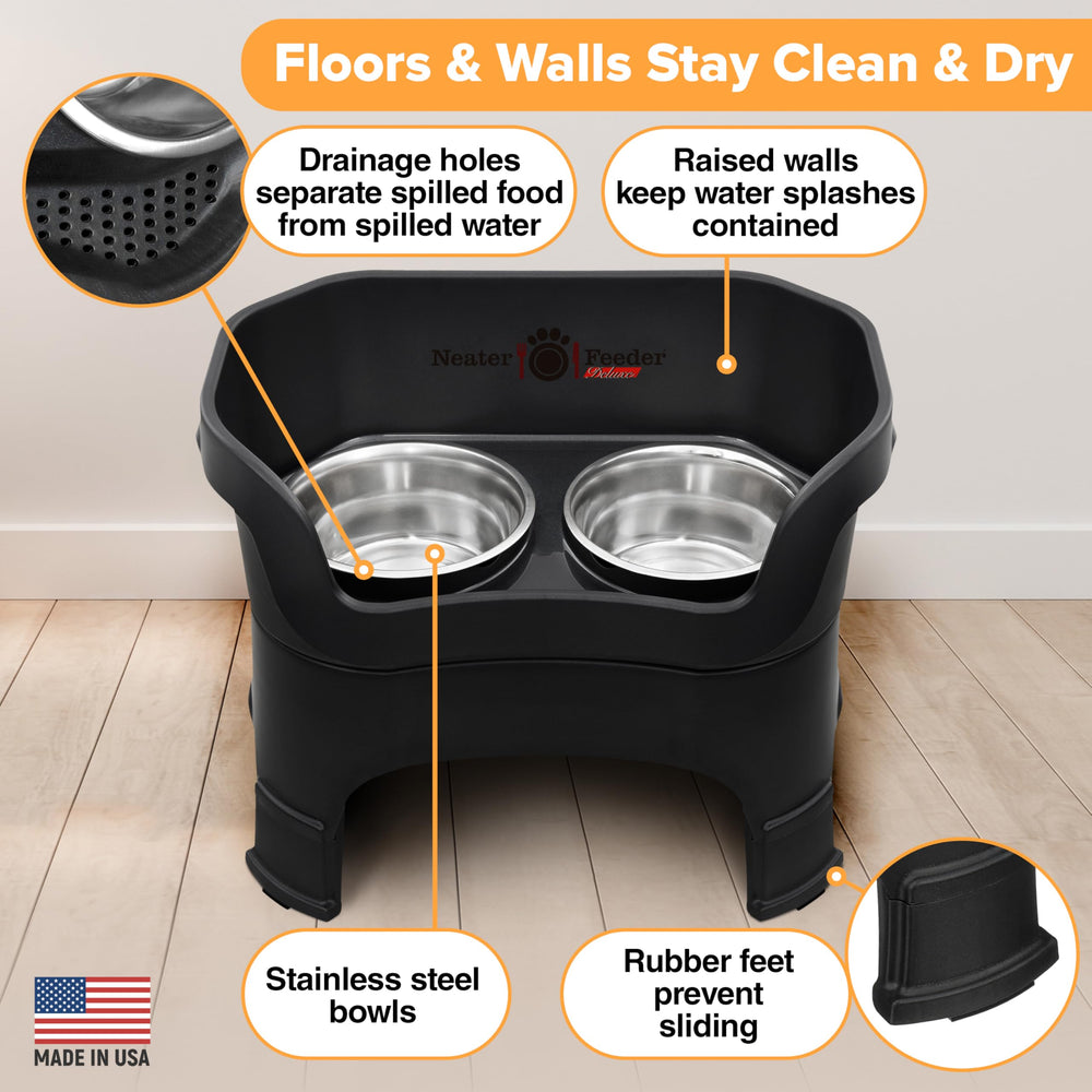 Neater Feeder spill-proof walls prevent drips during meals.