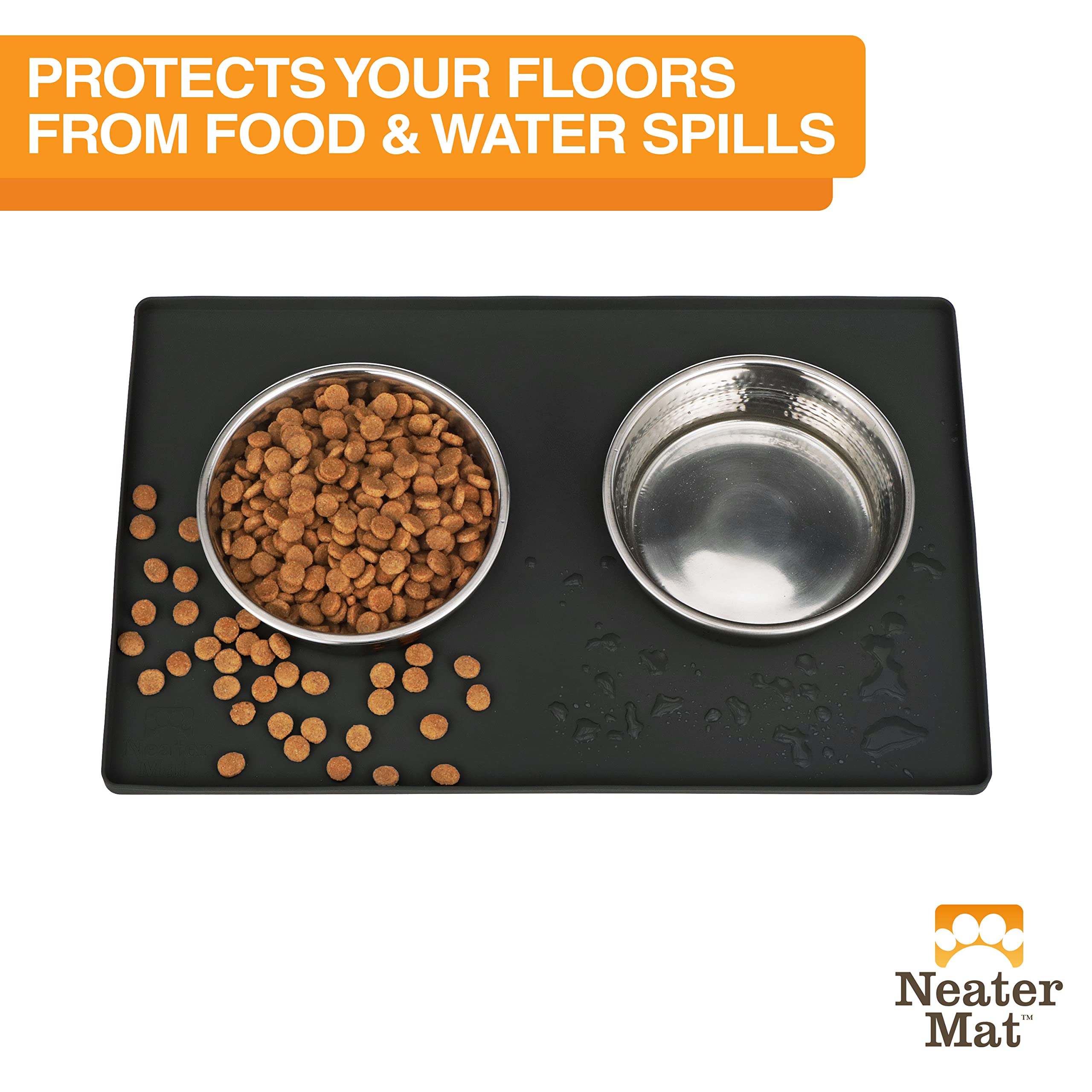 Neater Mat silicone surface highlighting waterproof and BPA-free features