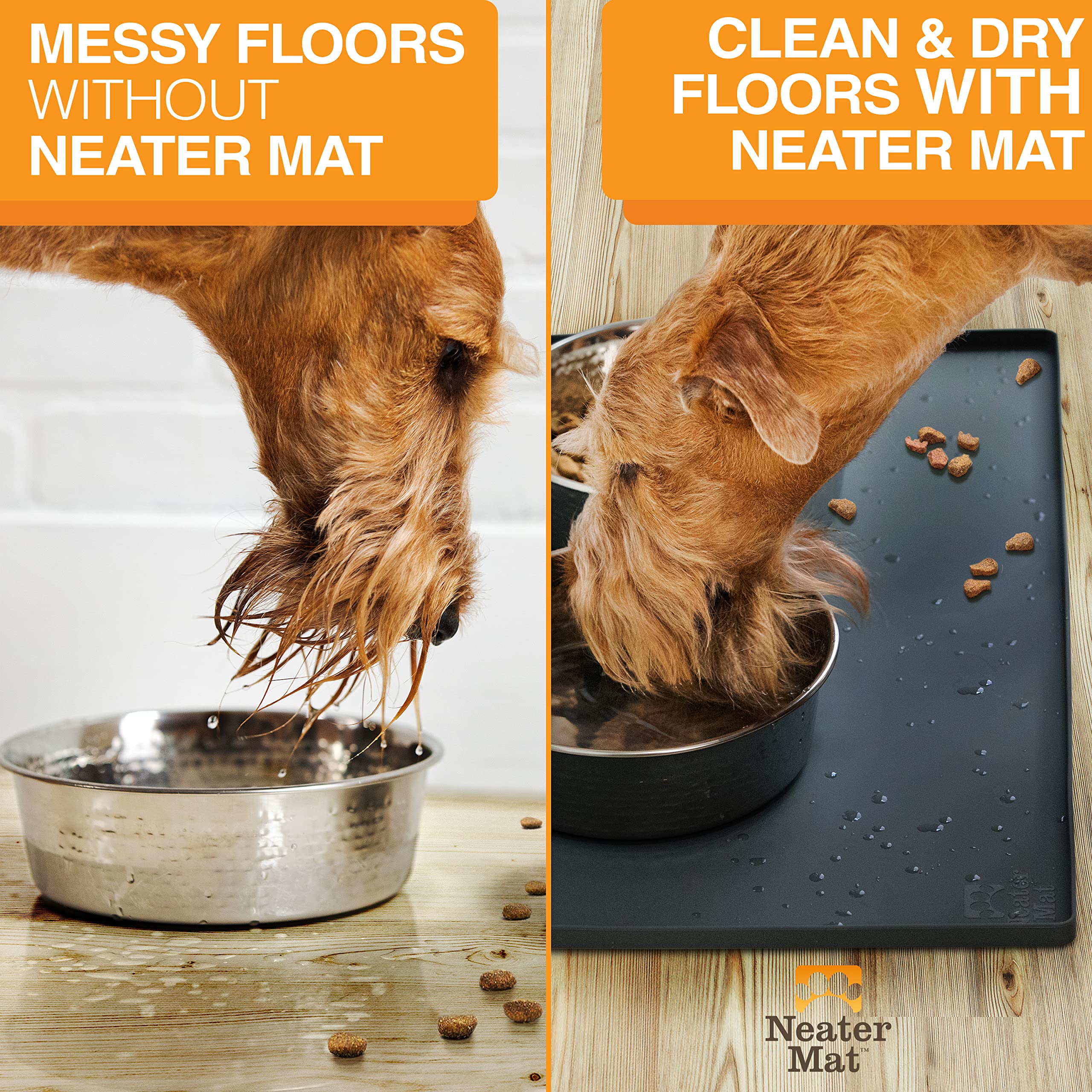 Neater Mat accommodates two medium-to-large bowls without crowding