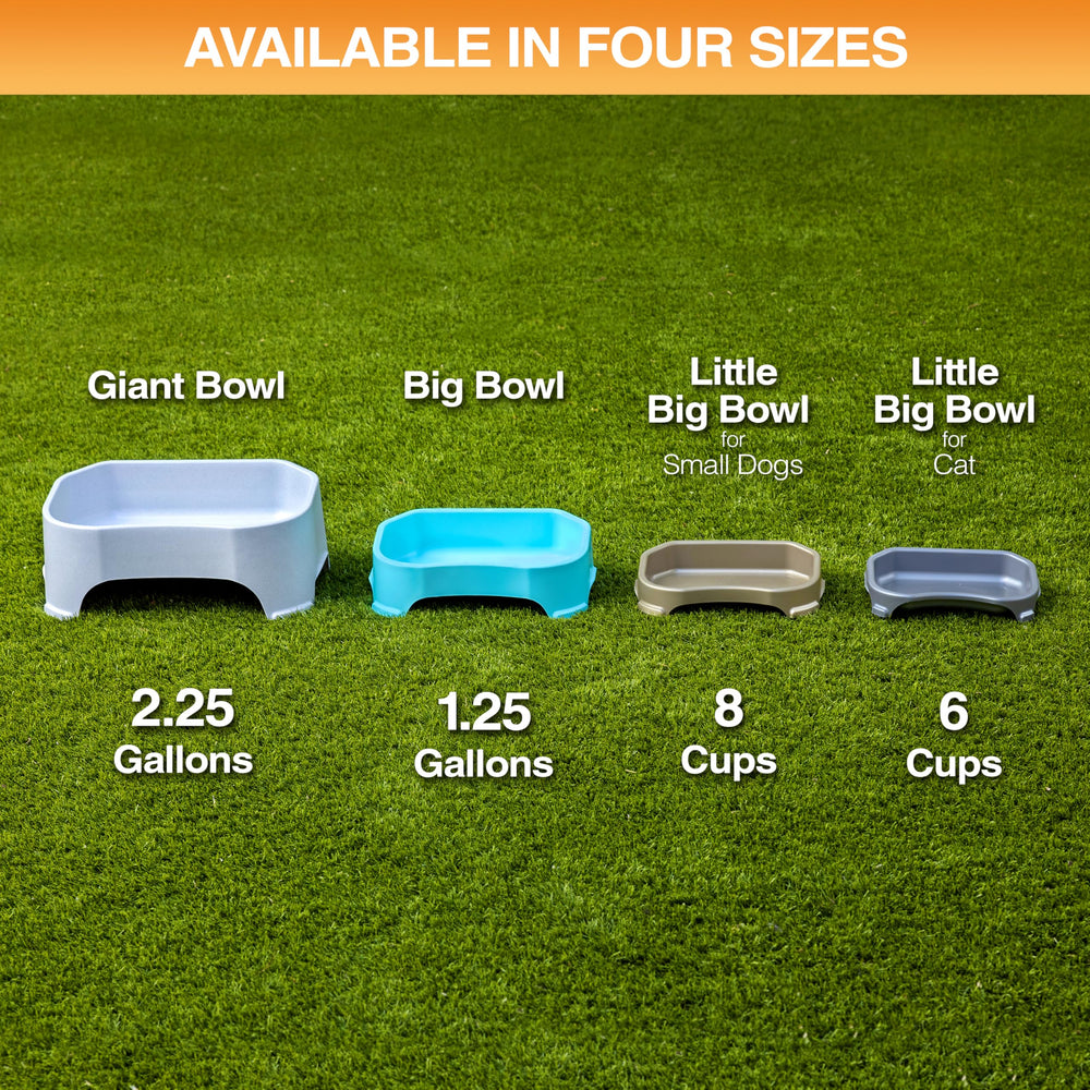 Neater Pet Brands gunmetal-grey bowl adds sleek outdoor style.