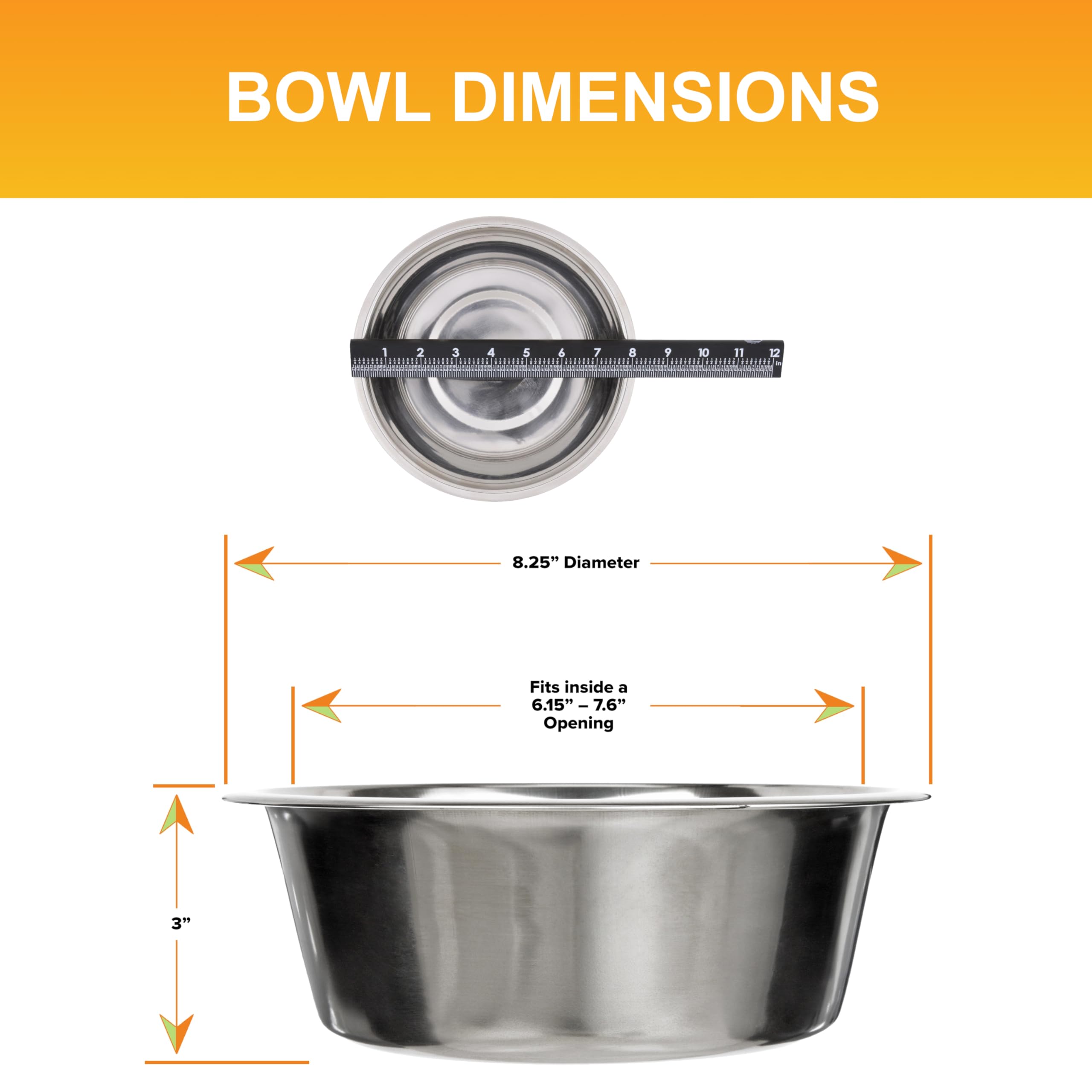 Neater Pet Brands large dog bowls show 8.25 inch top diameter and 3 inch height