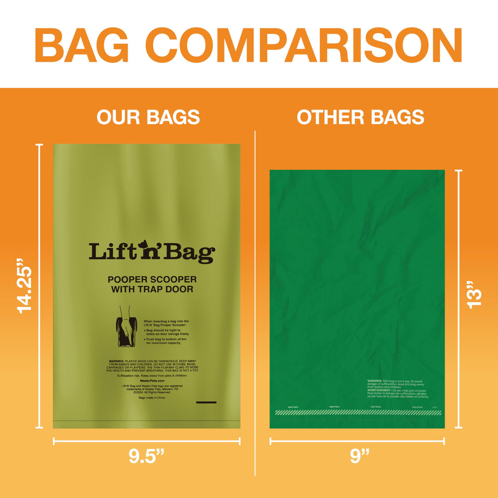 Bolsas Lift N’ Bag de Neater Pets, tamaño 14,25 x 9,5 pulgadas para mayor cobertura.