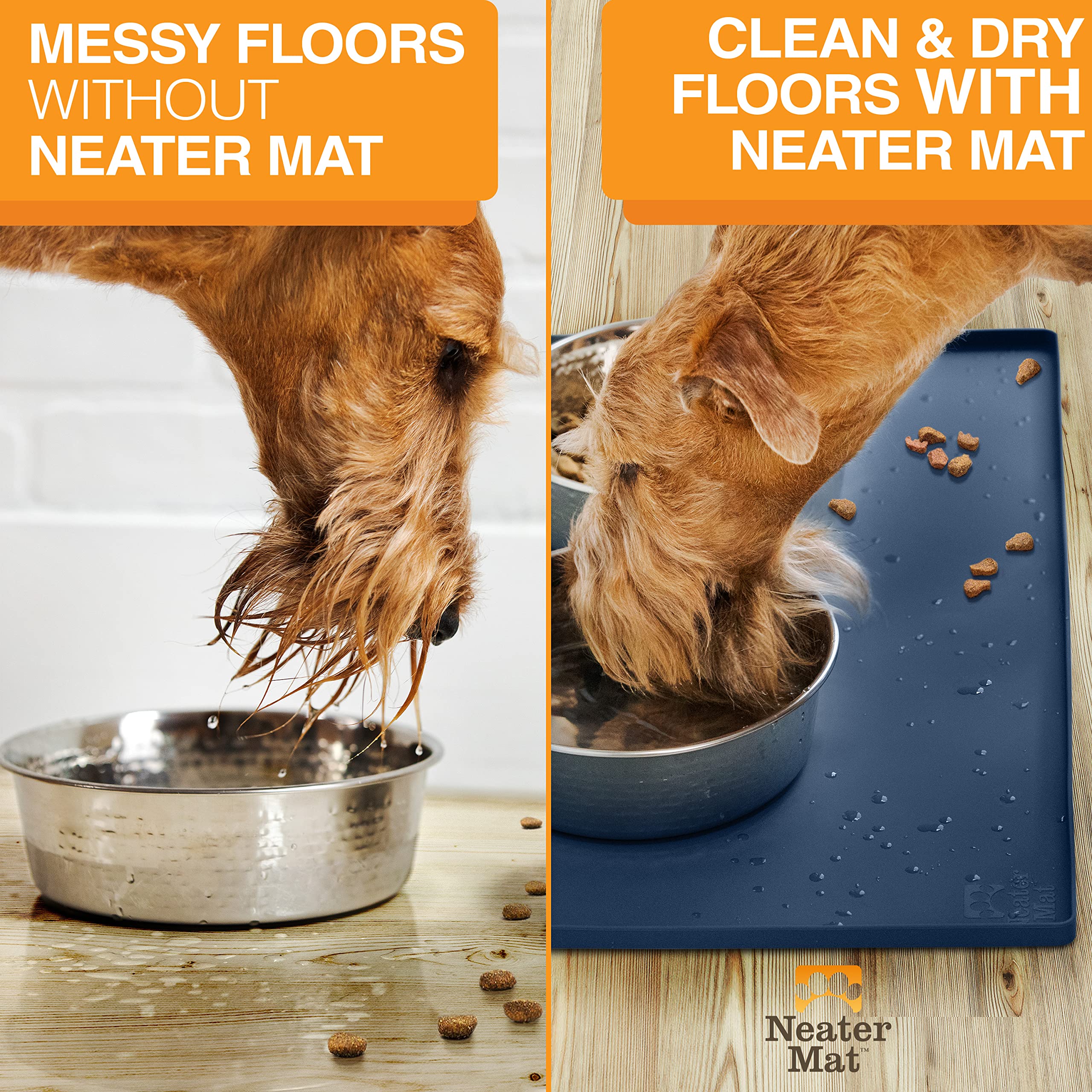 Neater Mat fits two bowls for small to medium pets.