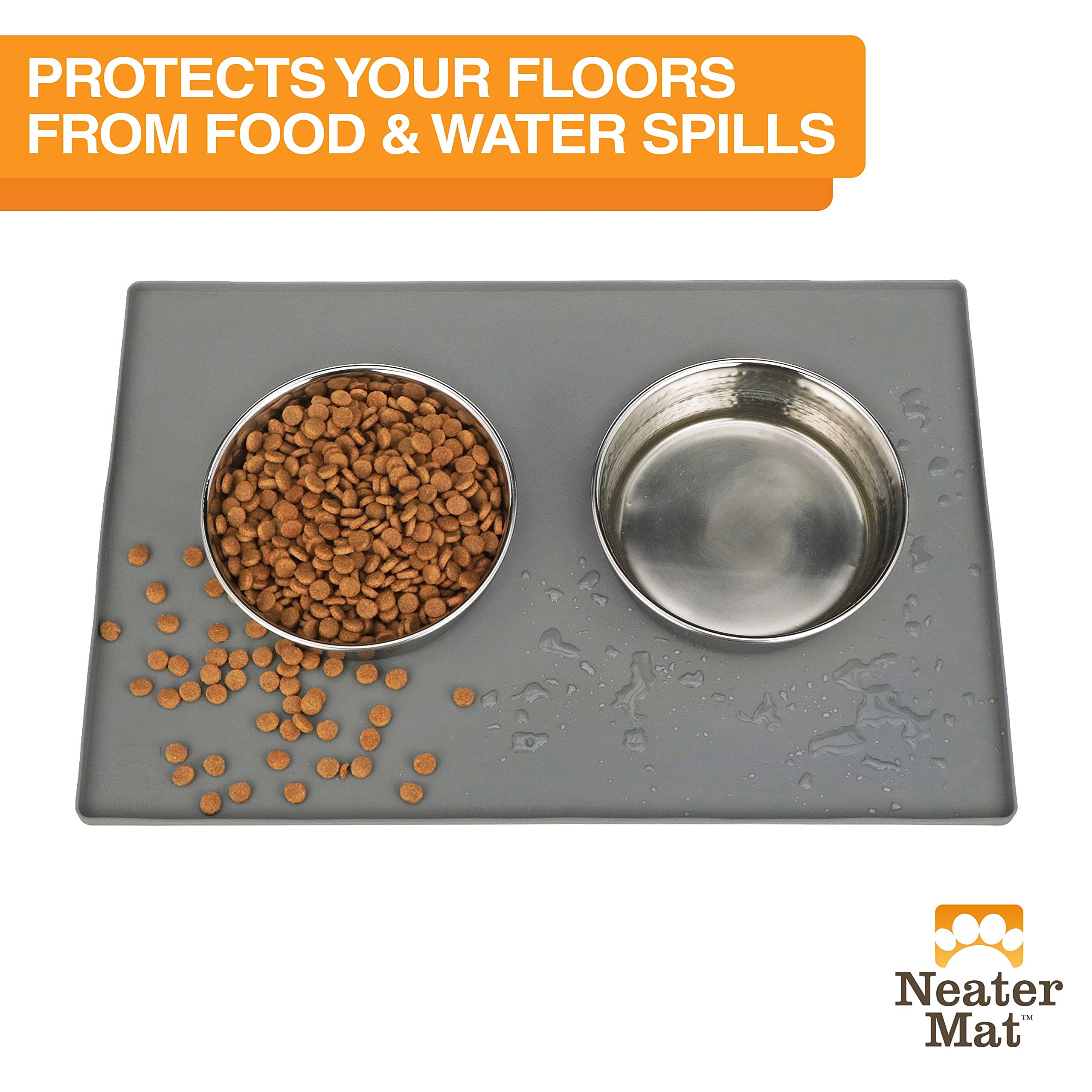 Neater Mat by Neater Pet Brands shows waterproof silicone for spill protection.