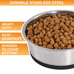 Neater Pet Brands stainless steel dog bowls with thick walls for durability.