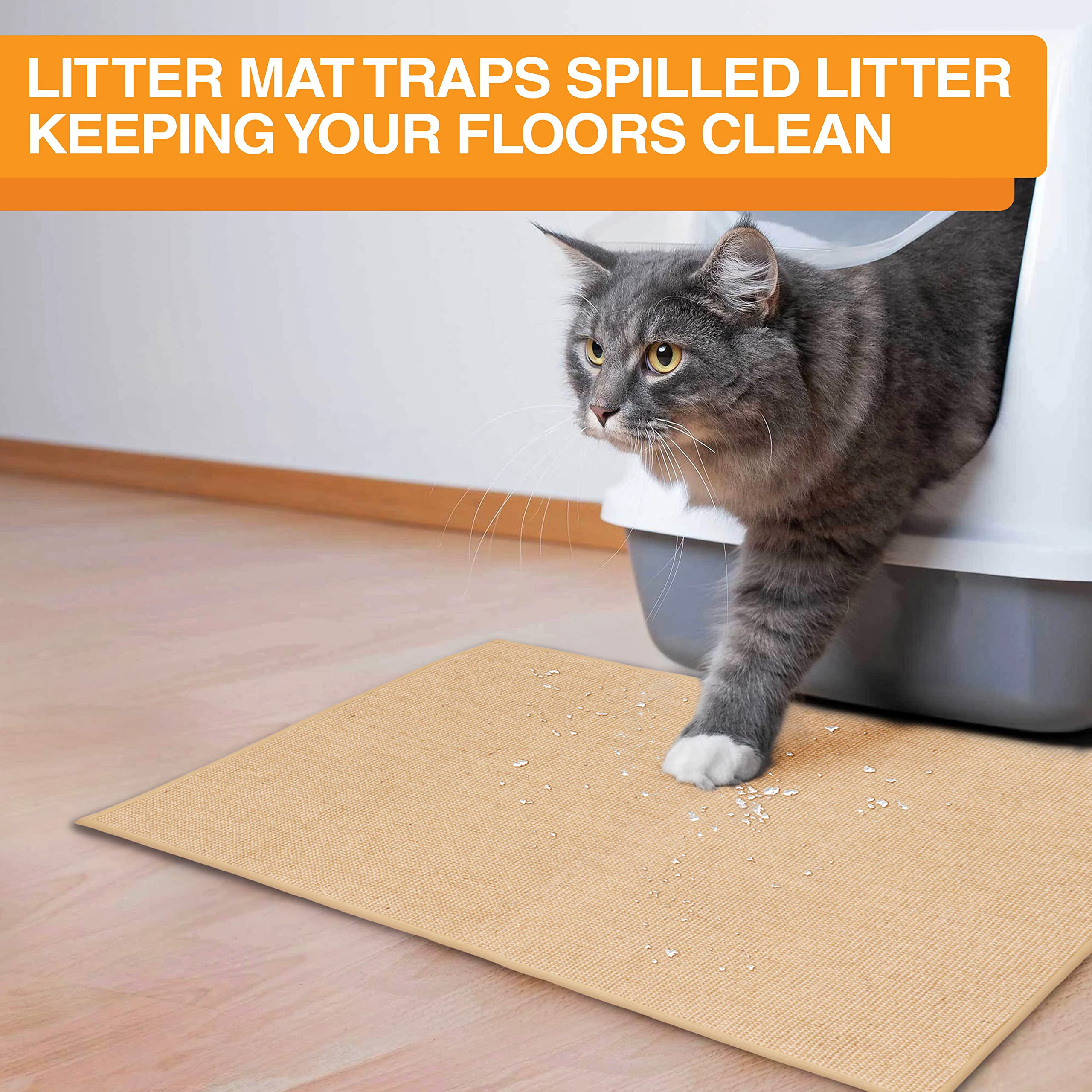 Neater Pets jute mat with non-skid backing stays in place on hardwood floors