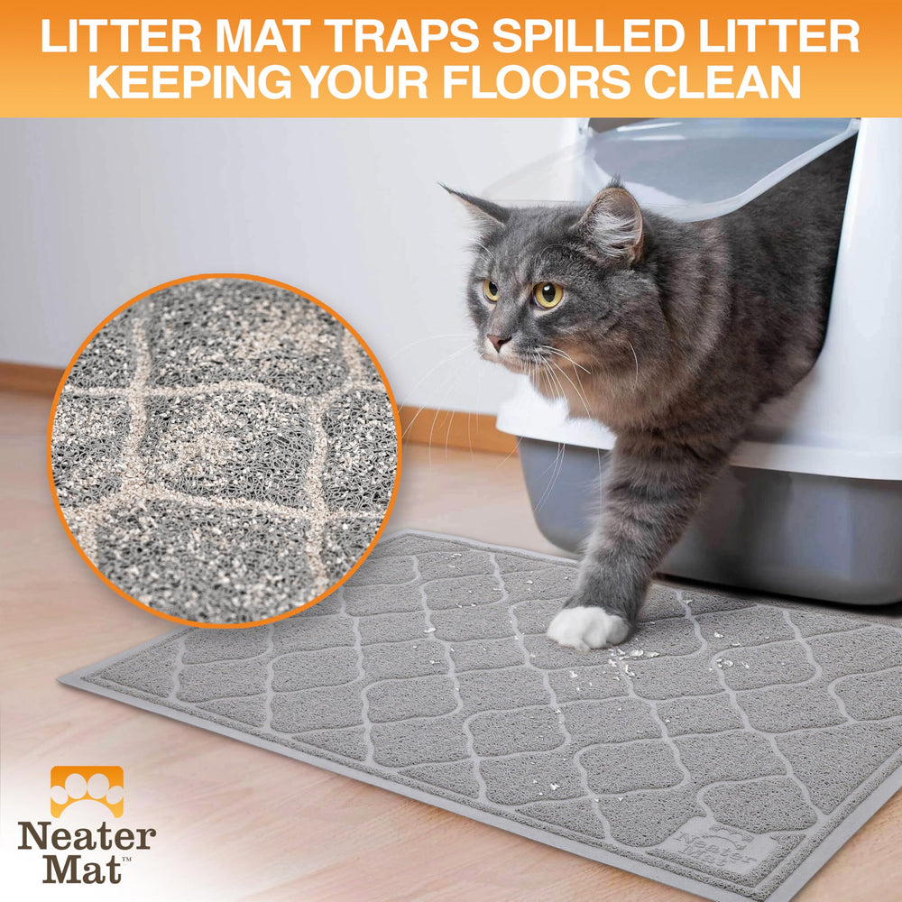 Neater Pets Neater Mat deep grooves trap kicked litter for tidy floors.