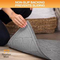 Neater Pets Neater Mat grey color helps hide mess while matching decor.