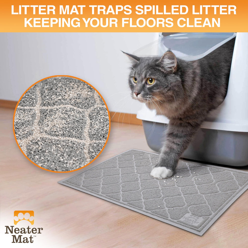 Neater Pets Neater Mat deep grooves trap kicked litter for a cleaner home.
