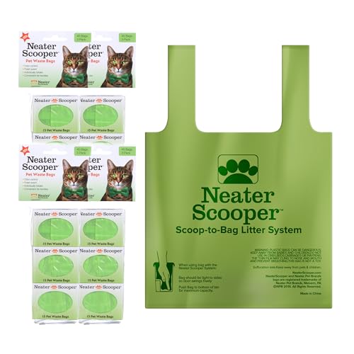 Neater Pets green tie-handle bags for sanitary disposal.