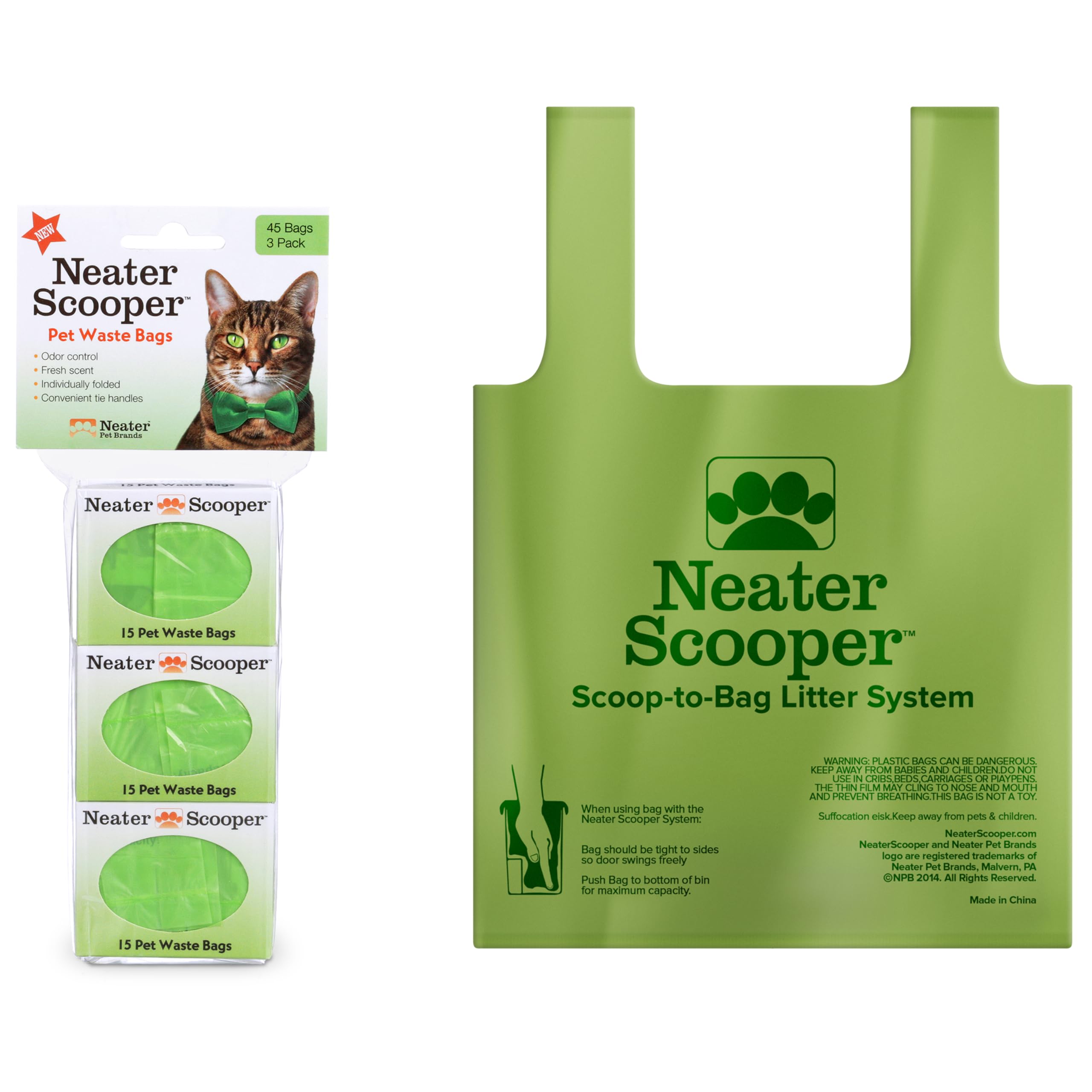 Neater Pets Neater Scooper standard bags dispensed one at a time for easy, sanitary scooping.