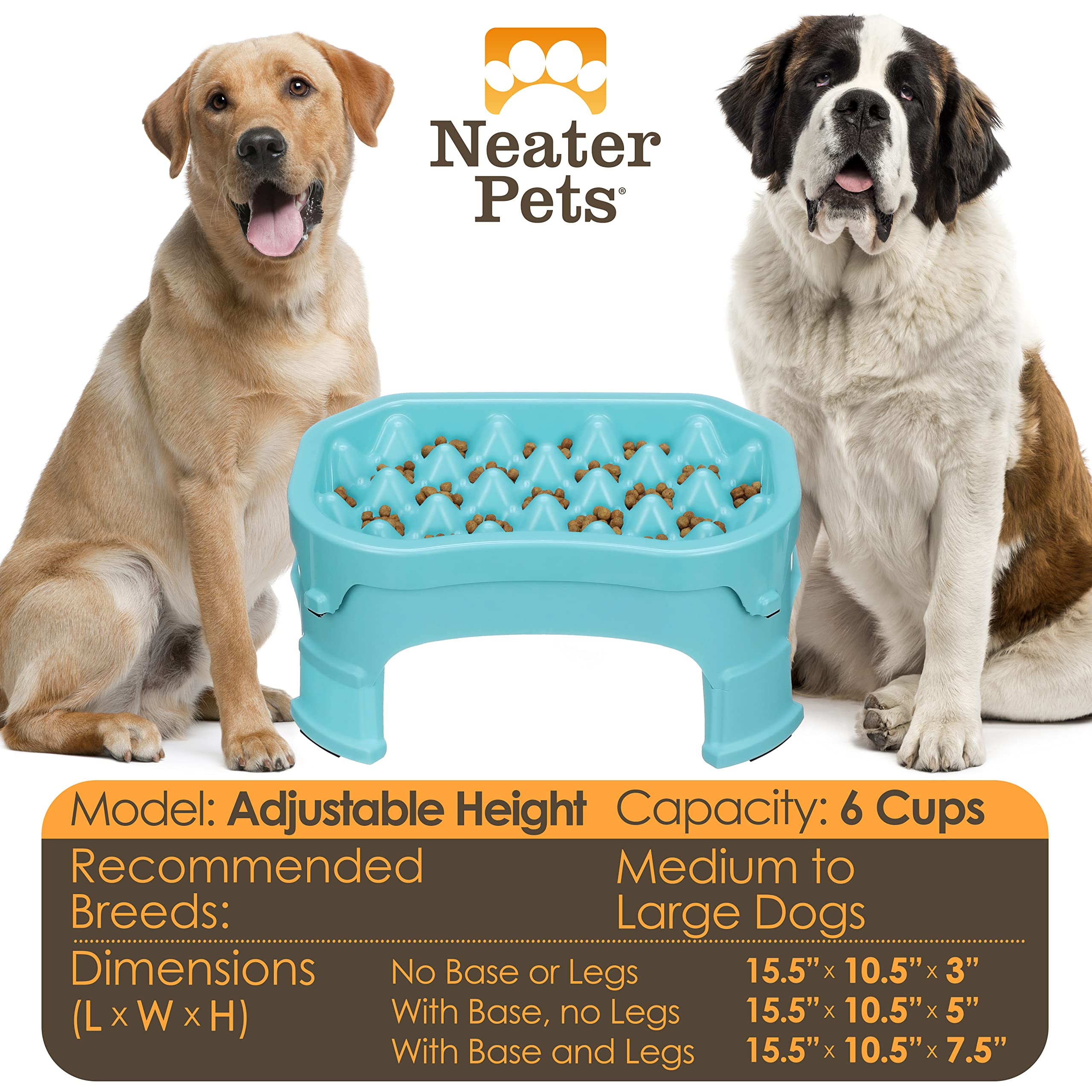 Neater Pet Brands raised slow feeder aquamarine side view highlighting elevation
