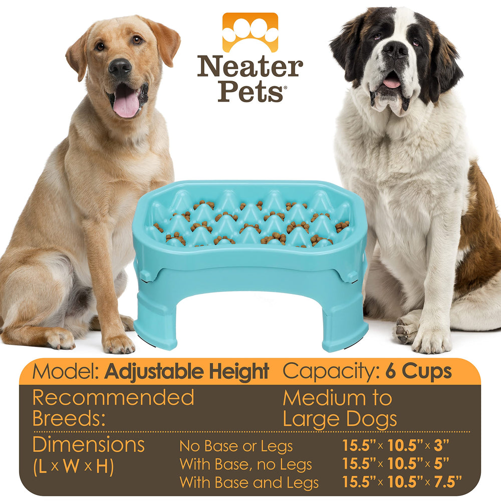 Neater Pet Brands raised slow feeder aquamarine side view highlighting elevation