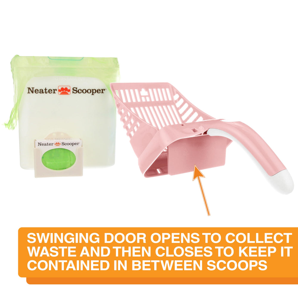 Neater Scooper trap-door design contains waste between scoops for tidy use.