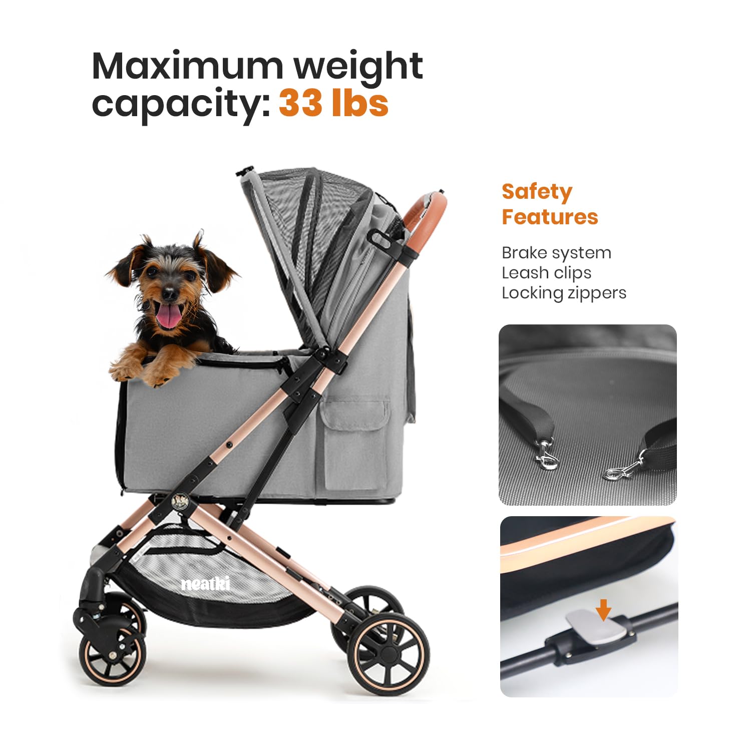 Neatki foldable pet stroller 360° swivel wheels for smooth turns