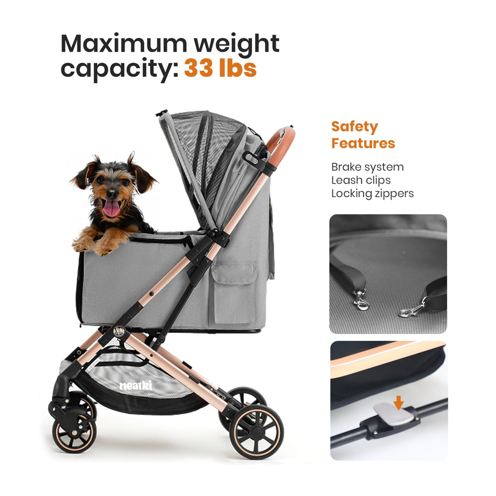 Neatki foldable pet stroller 360° swivel wheels for smooth turns