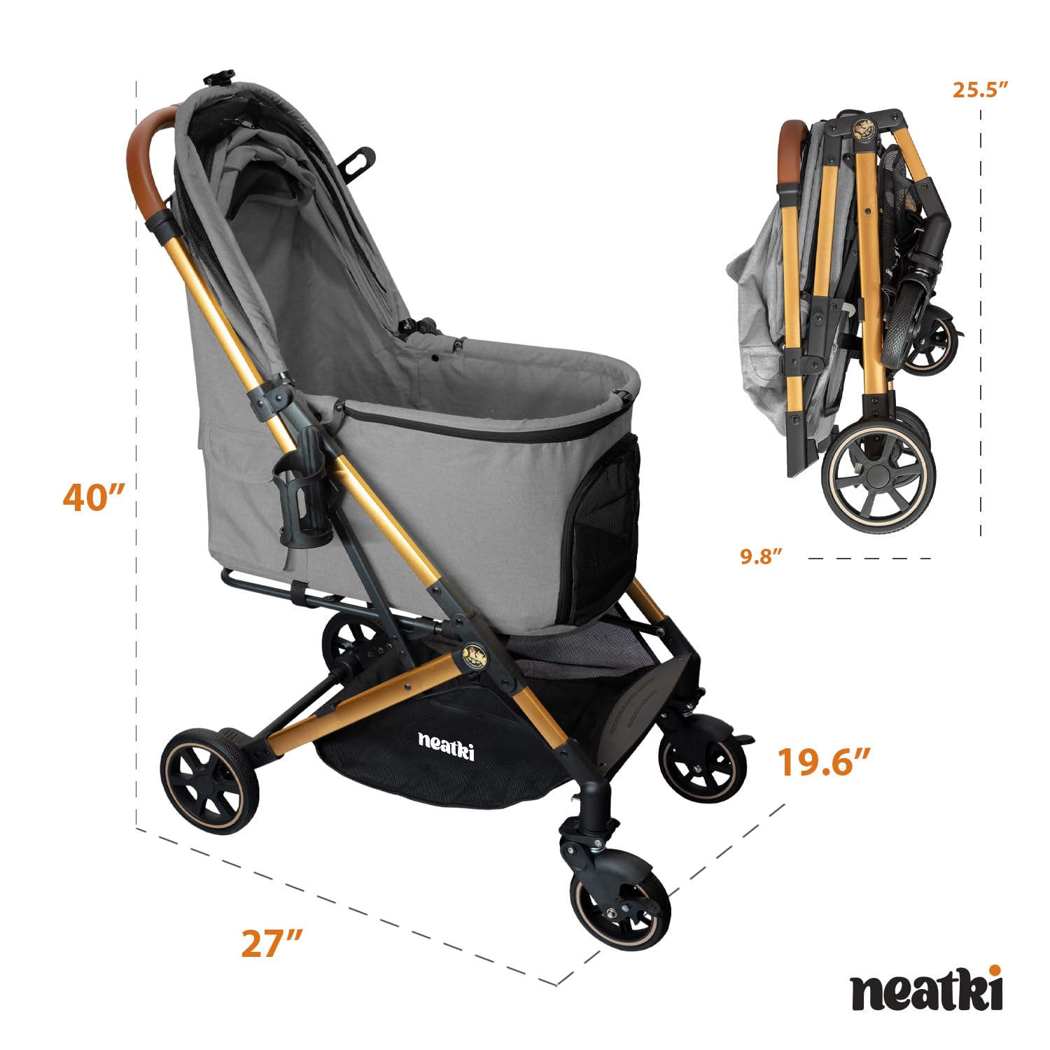 Neatki foldable pet stroller leash and lock clips ensure pet security