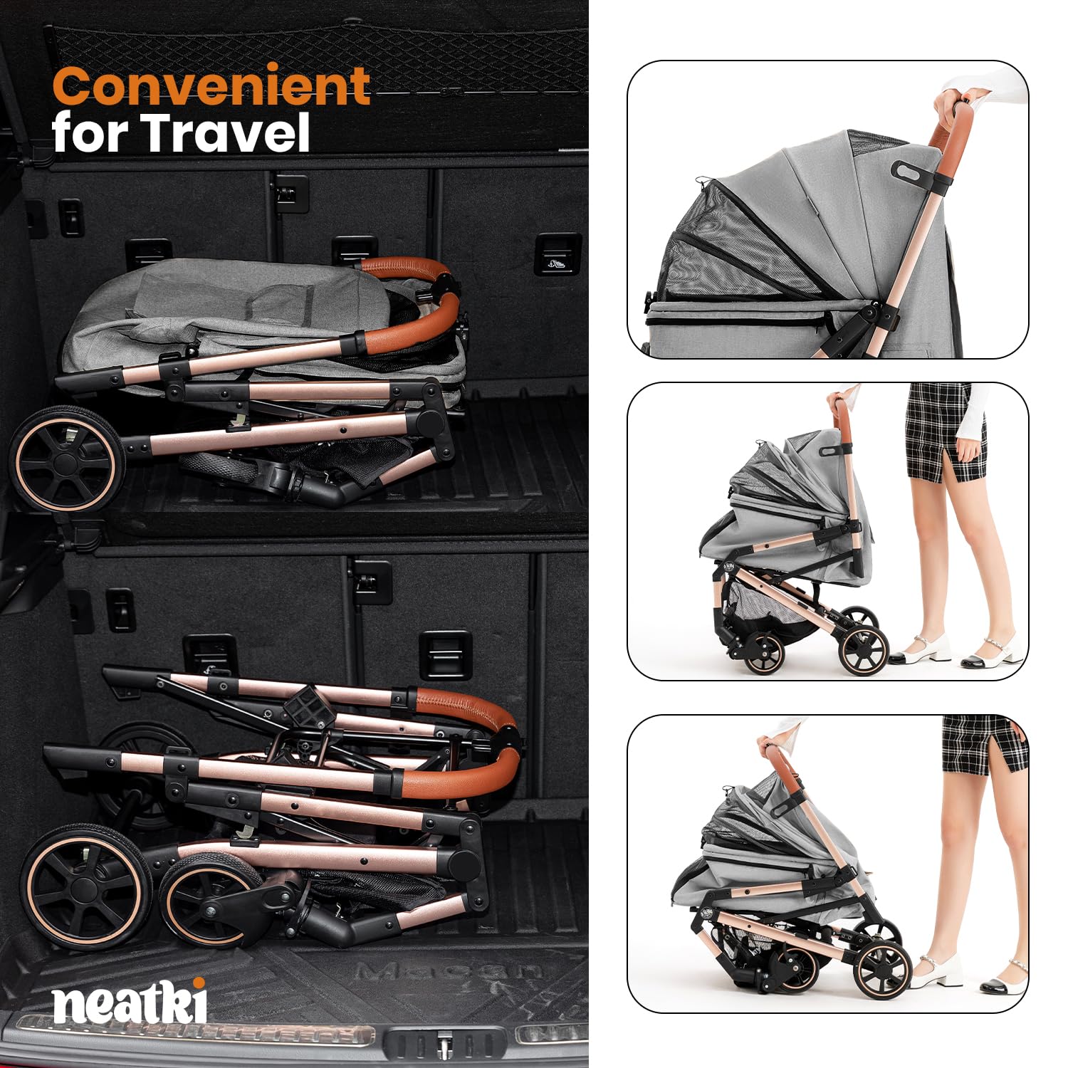 Neatki foldable pet stroller removable washable padding for easy cleaning