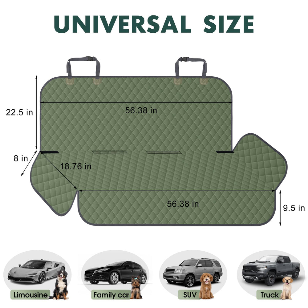 NECKORY backseat cover has anti-slip backing to keep dogs in place.