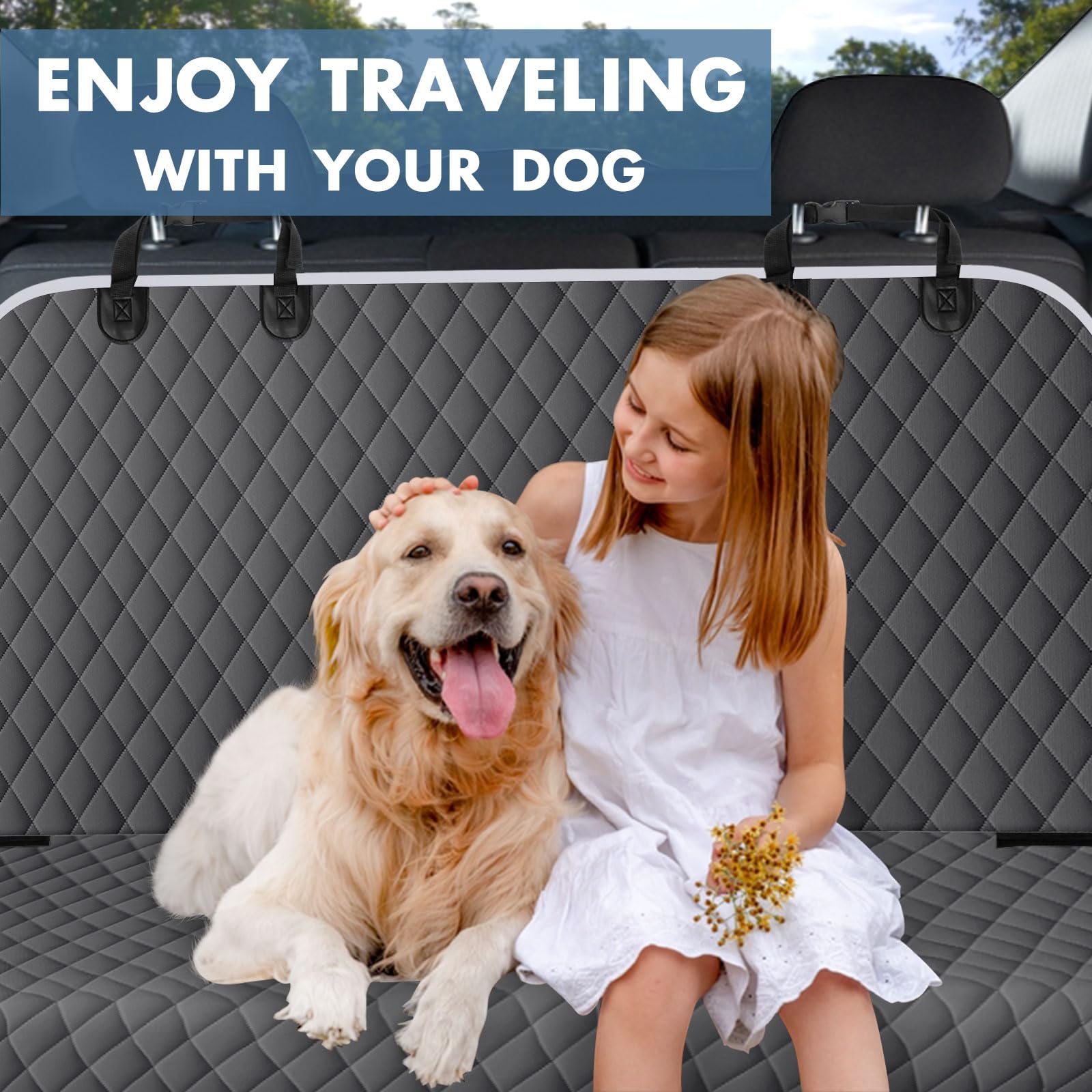 NECKORY backseat cover provides car-seat protection while traveling with dogs