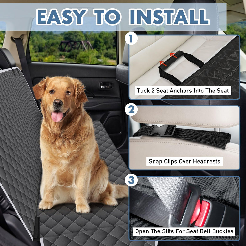 NECKORY backseat cover shows anti slip anchors preventing movement during driving
