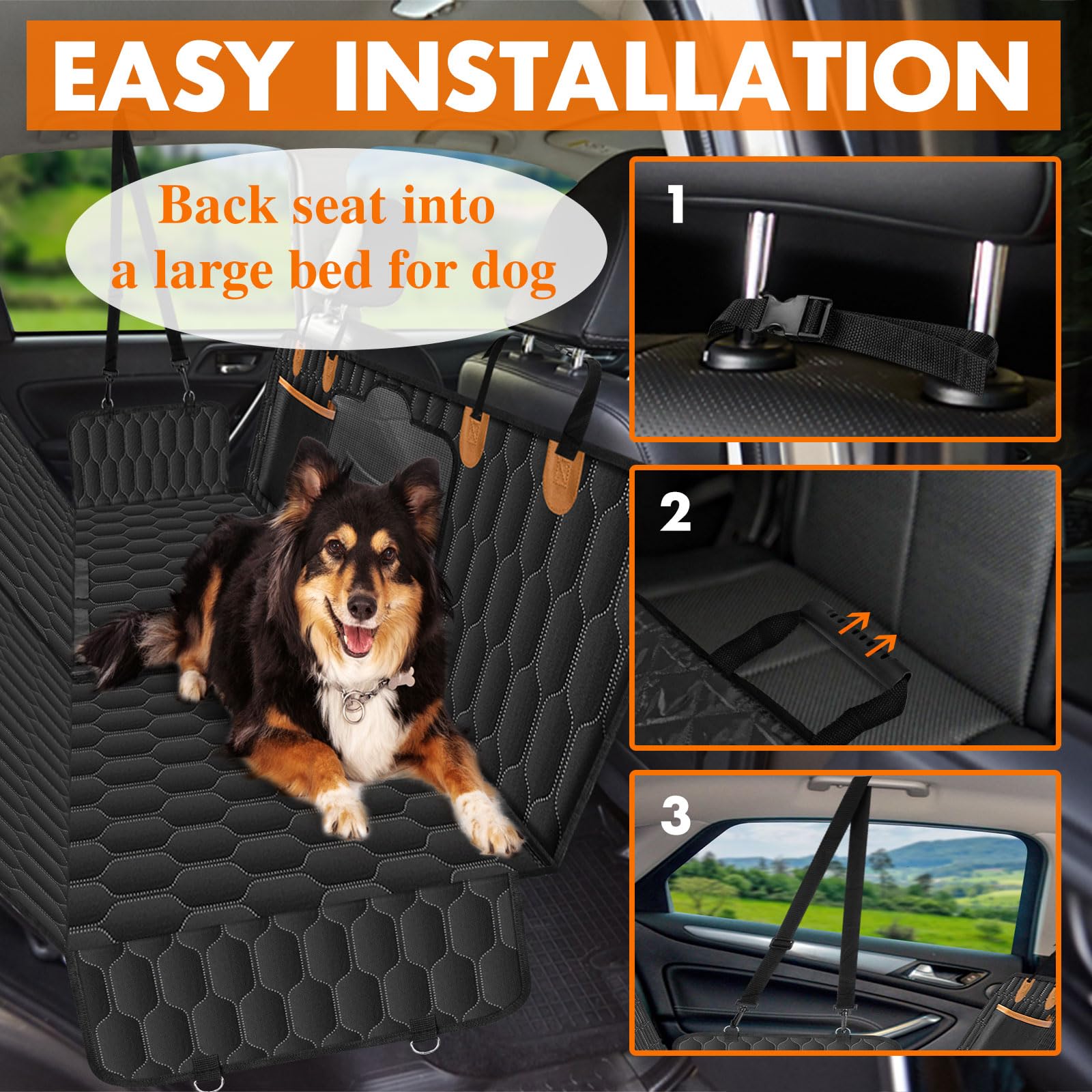 NECKORY dog back seat cover mesh view window keeps you and pet connected while driving.