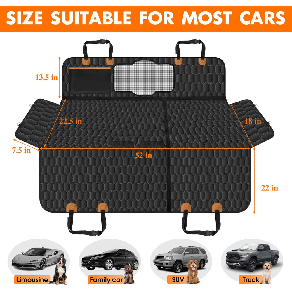 NECKORY dog back seat cover scratch-proof fabric protects seats from claws and wear.