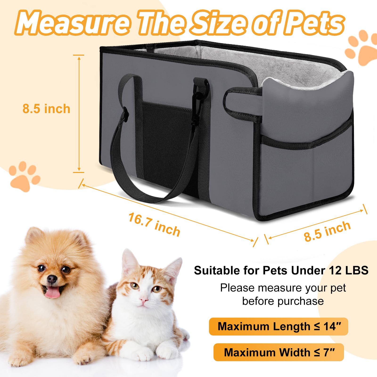 NECKORY dog car seat with adjustable center console straps for secure fit