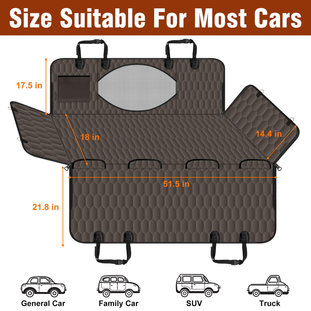 NECKORY dog car seat cover mesh window provides visibility and air flow for anxious dogs.