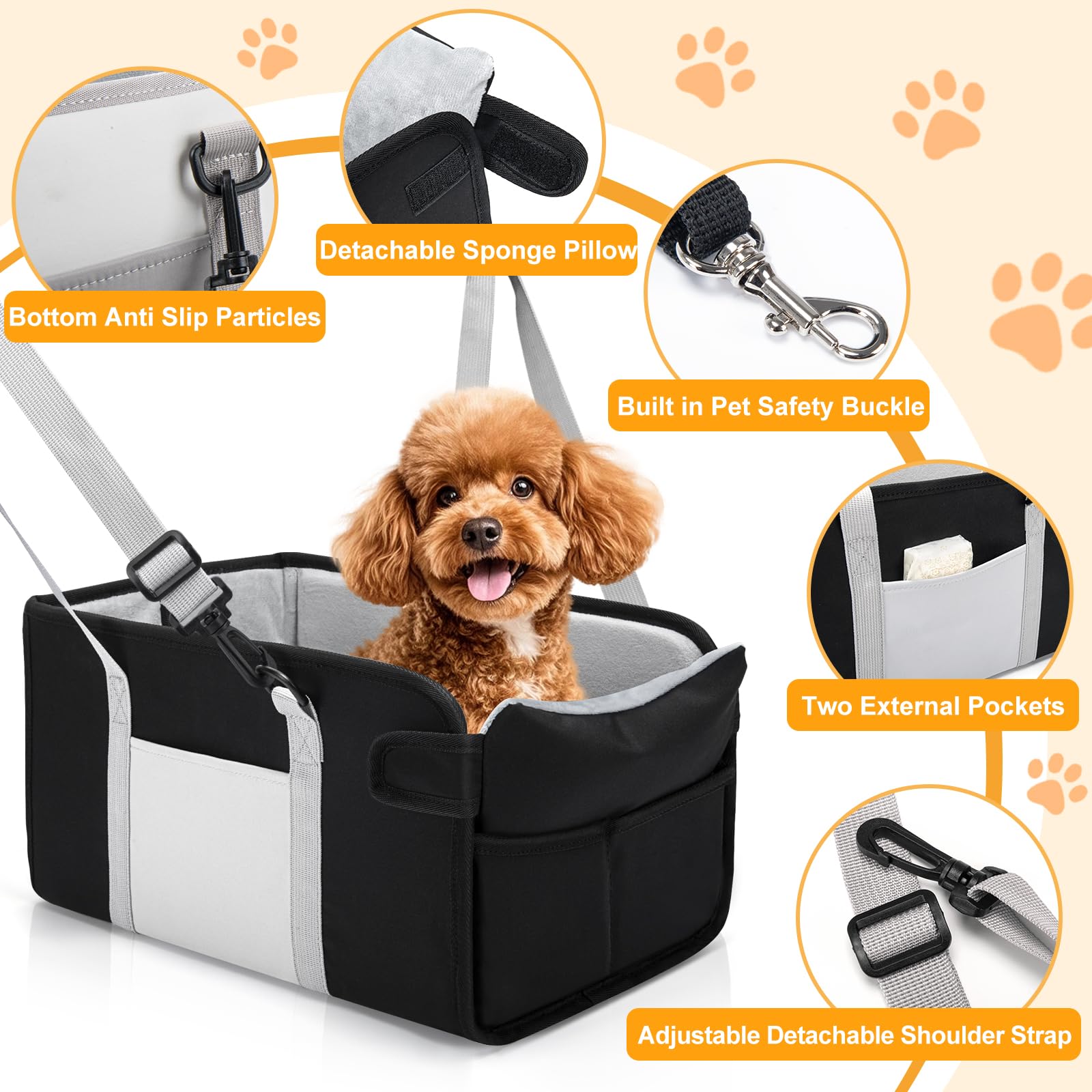 NECKORY dog seat belt attachment demonstrates added security during rides.