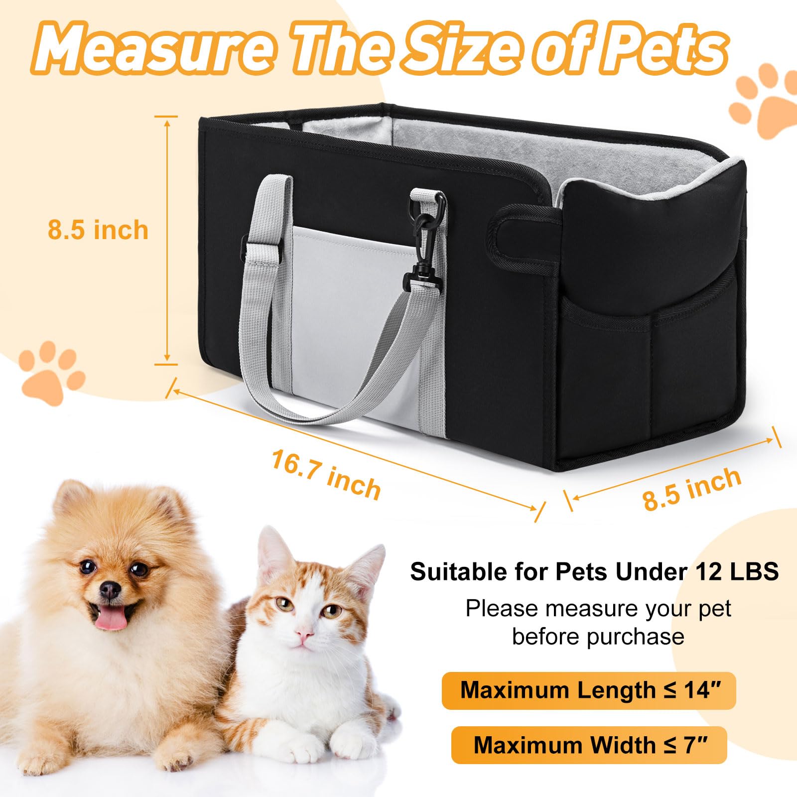 NECKORY portable dog car seat front view highlighting booster height for visibility