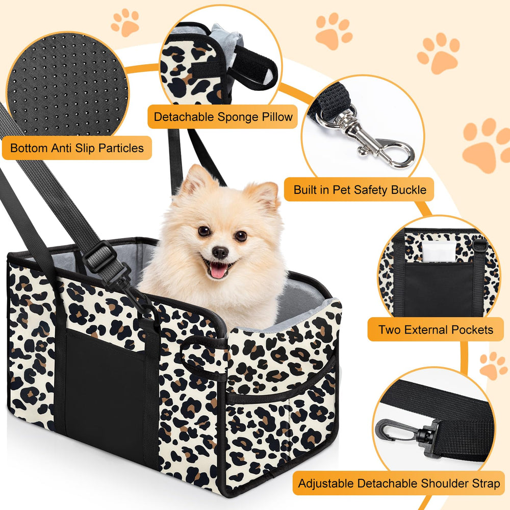 NECKORY portable dog car seat adjustable-straps view highlights secure fit across consoles and vehicles