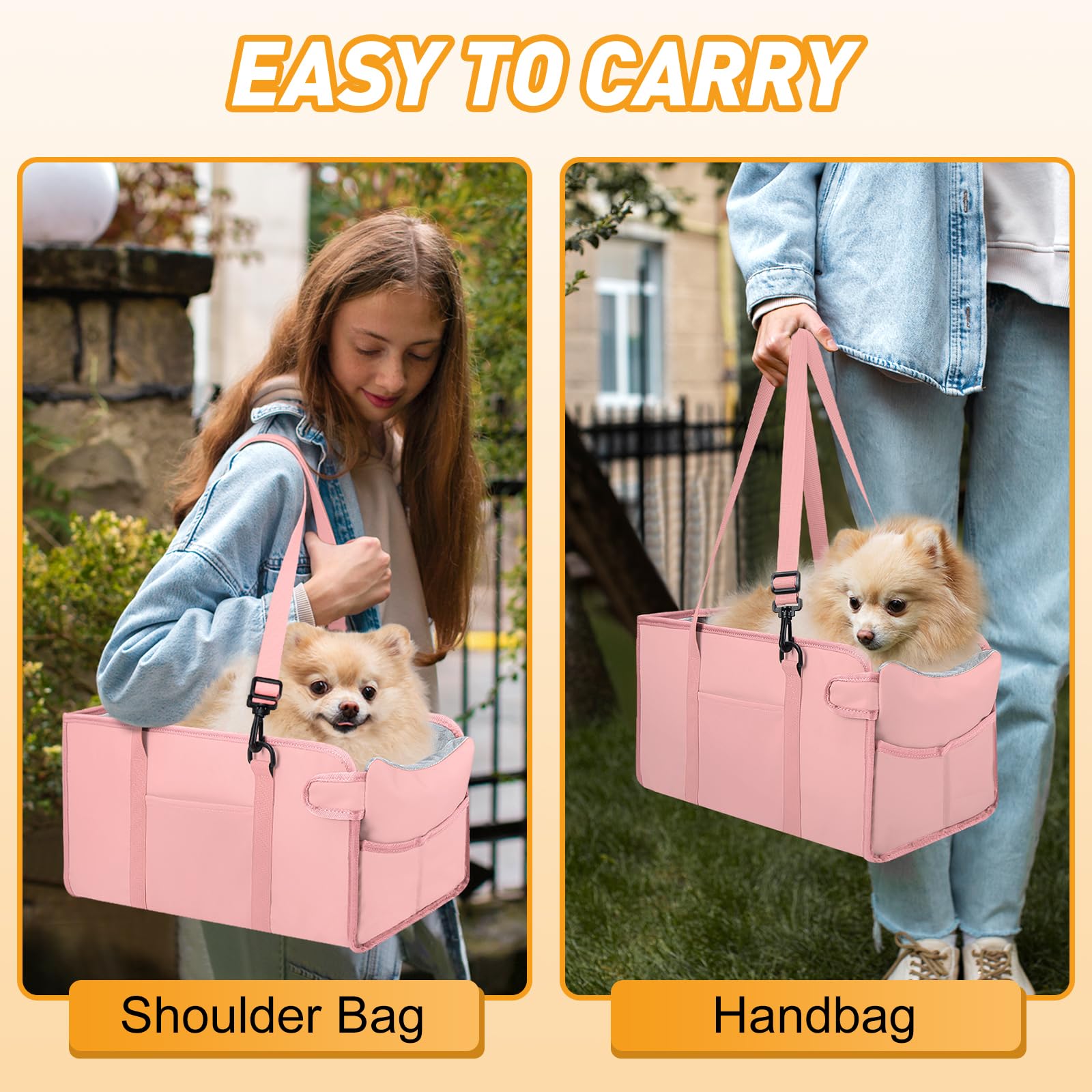 NECKORY cozy pink dog car seat edge velvet padding comforts small pets