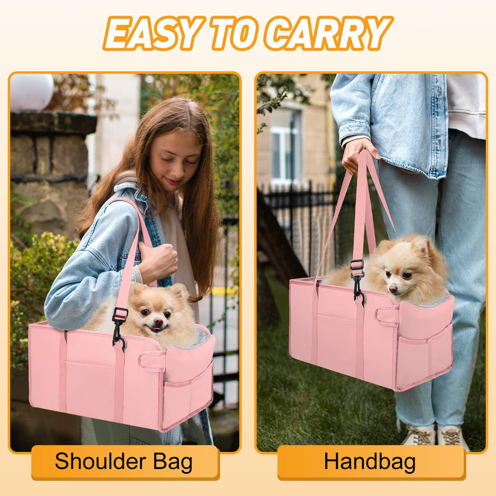 NECKORY cozy pink dog car seat edge velvet padding comforts small pets