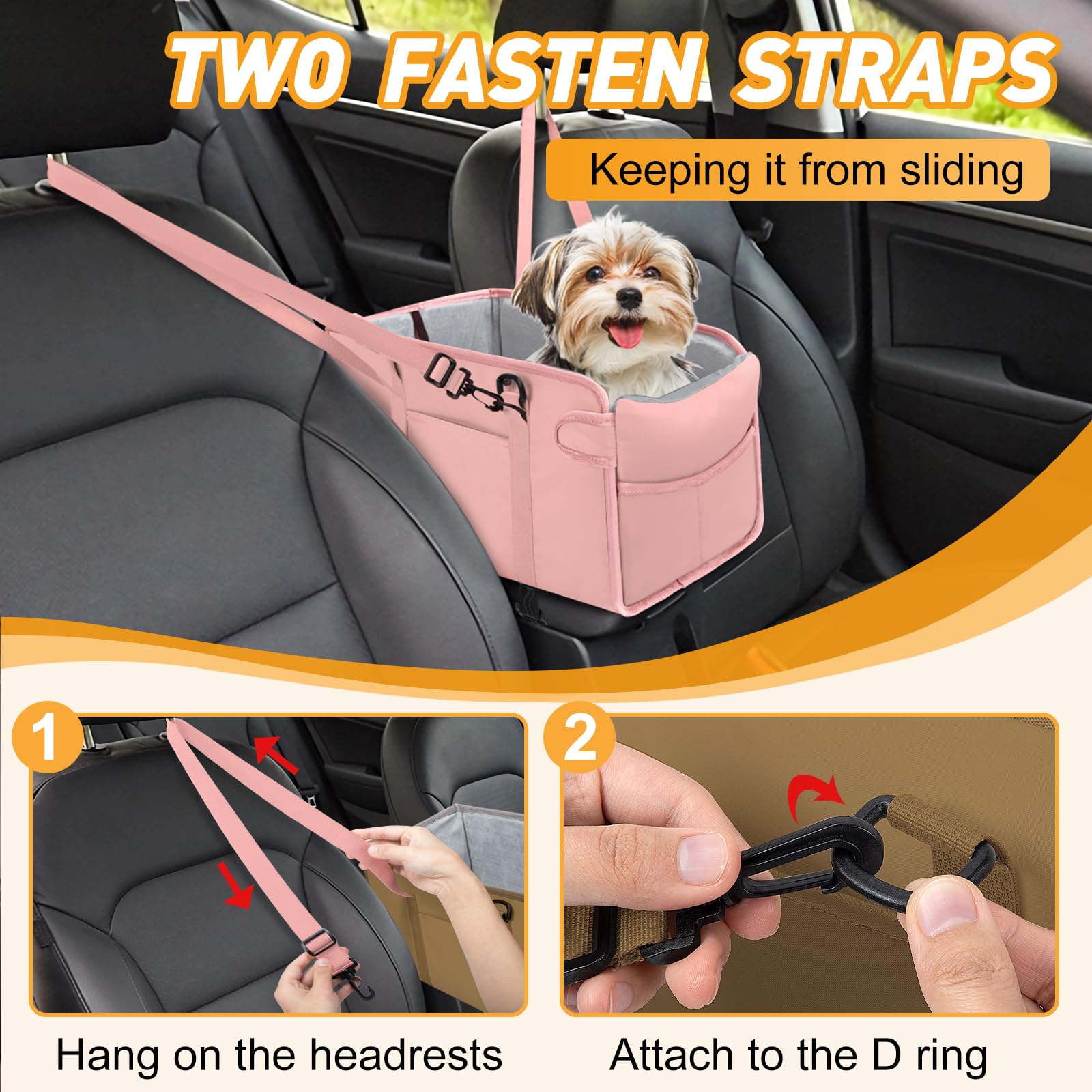 NECKORY pink console seat with secure strap prevents shifting during drives