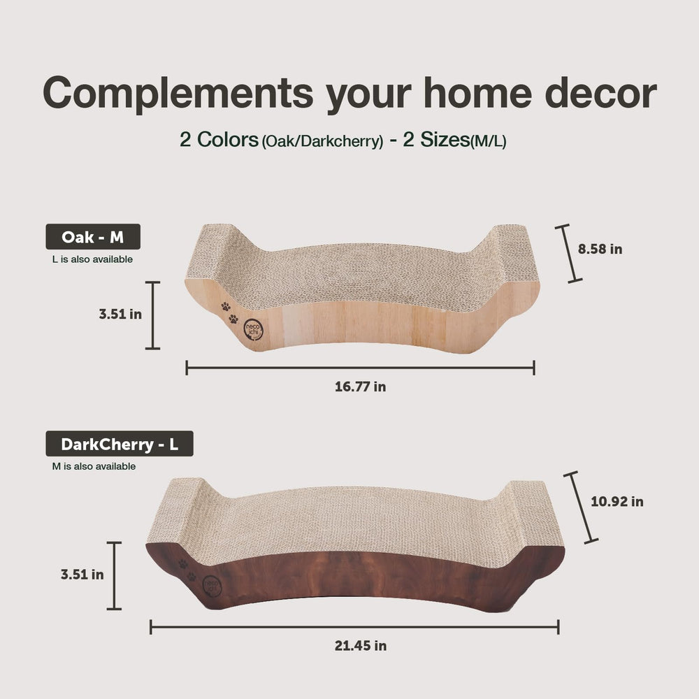 Necoichi scratcher board in dark cherry finish fits home decor while protecting furniture.