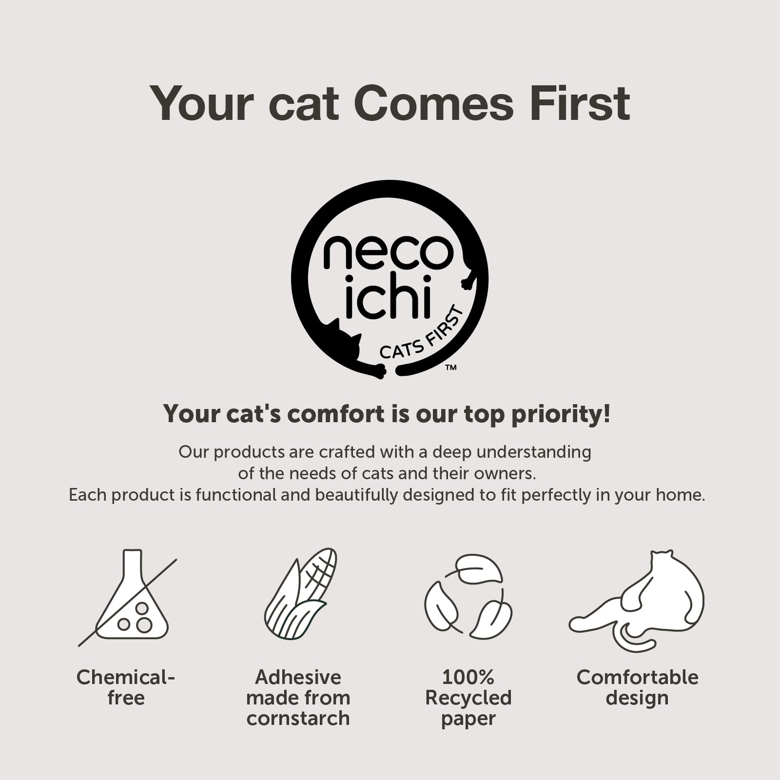 Necoichi cardboard scratcher bed designed for indoor cats' daily comfort.