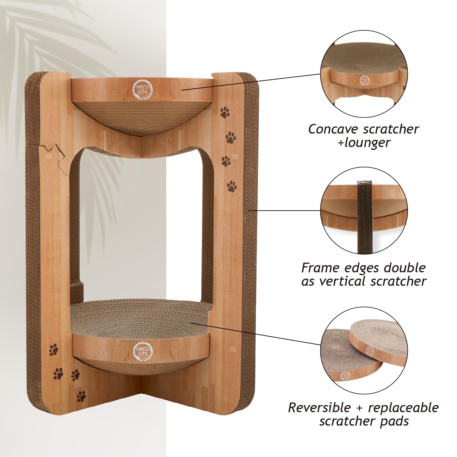 Necoichi Cat Scratcher Tower modern silhouette with cat head enhances chic indoor space